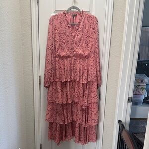 Chic Long Sleeve Pink Floral Dress